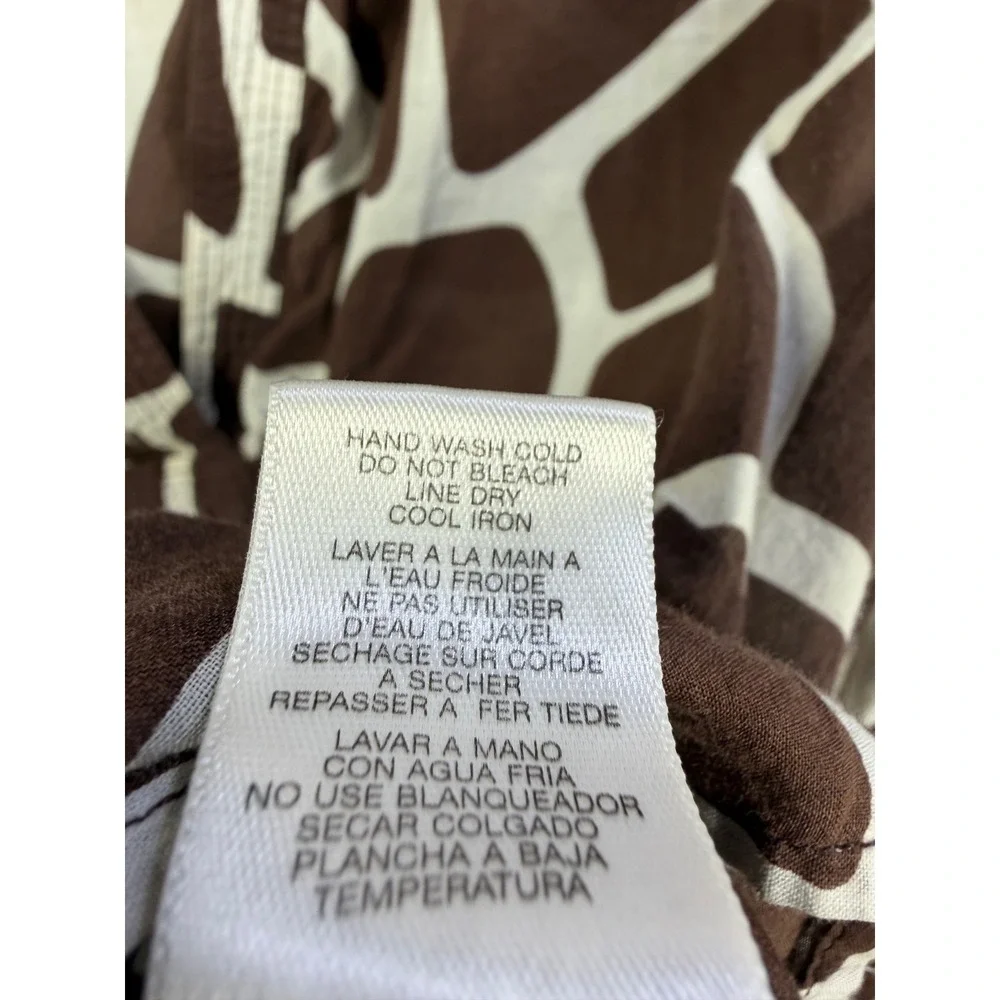 Michael Kors Tunic Blouse Womens L Brown Giraffe Print Cotton V-Neck Top